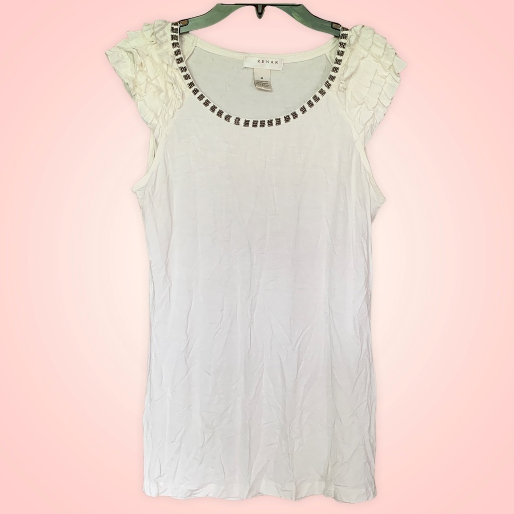 Juniors Ruffled Sleeveless Cream Blouse Size M